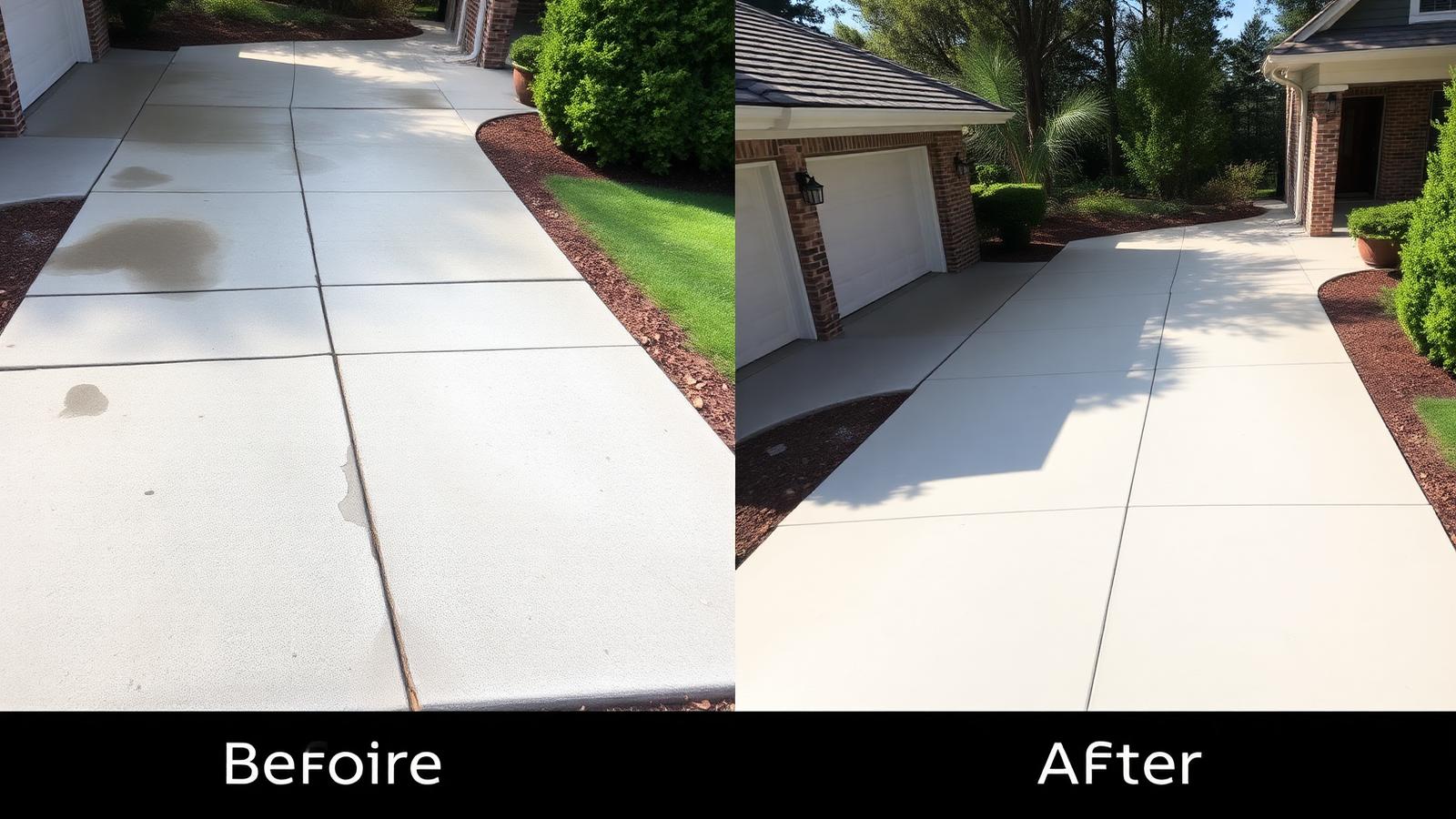 Driveway before and after pressure cleaning